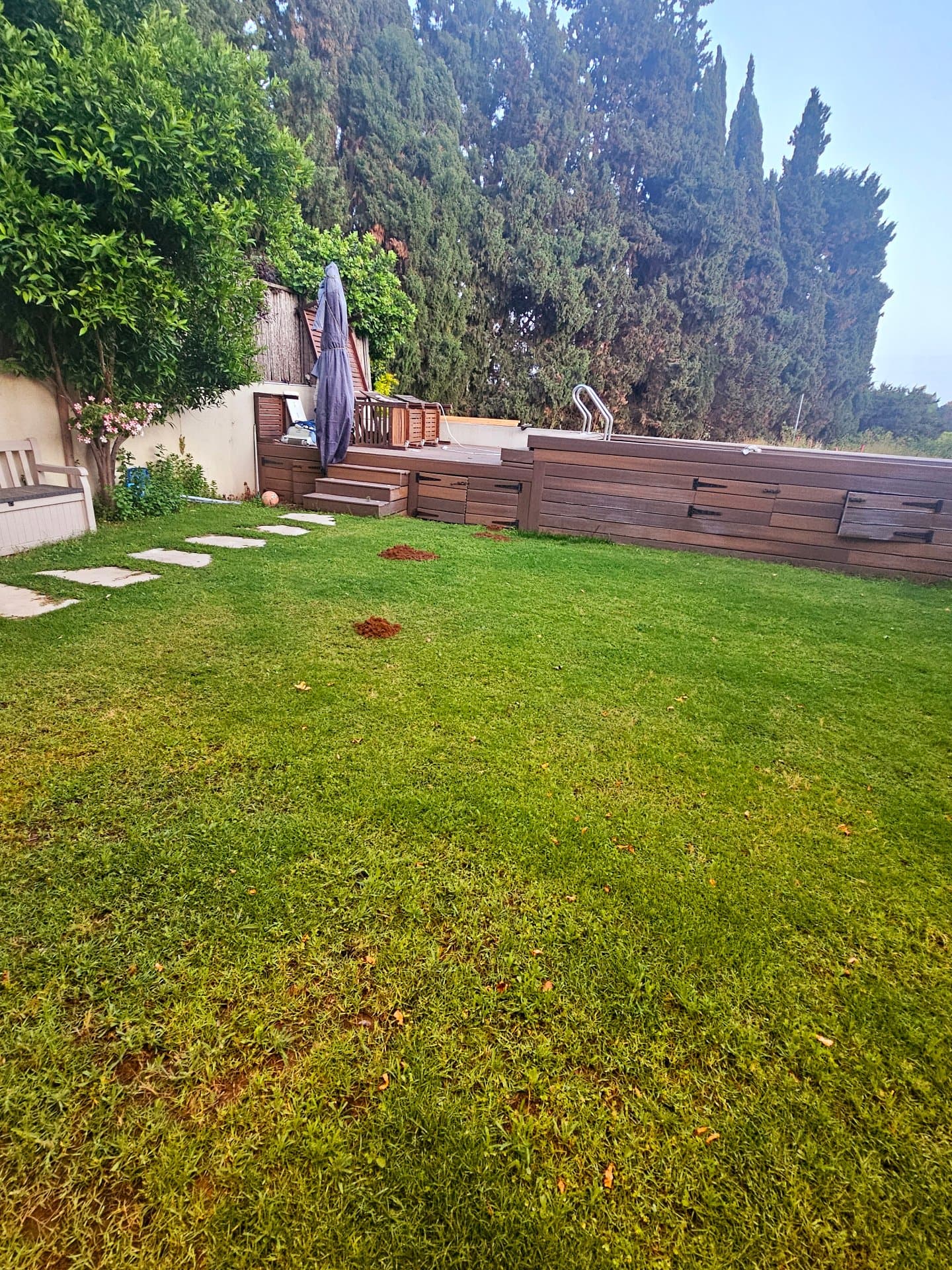 בית קרקע בלב השרון עם חצר מטופחת נוף לשדות ובריכה עם דק ישיבה